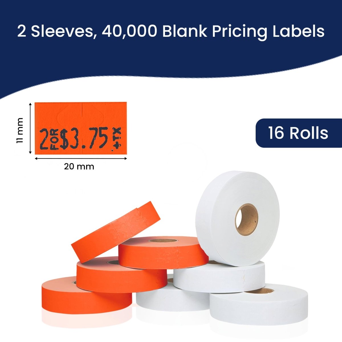 Perco - Color Code 2 Sleeves Price Label Packs for Monarch 1131 - White and Fluorescent Red / 2 Sleeves / 16 rolls / 40000 Pricing Labels