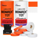 Perco - Color Code 2 Sleeves Price Label Packs for Monarch 1131 - White and Fluorescent Red / 2 Sleeves / 16 rolls / 40000 Pricing Labels