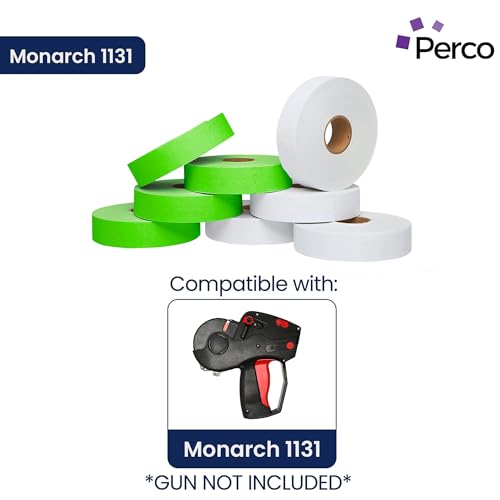 Perco - Color Code 2 Sleeves Price Label Packs for Monarch 1131 - White and Fluorescent Green / 2 Sleeves / 16 rolls / 40000 Pricing Labels