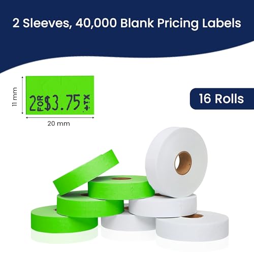 Perco - Color Code 2 Sleeves Price Label Packs for Monarch 1131 - White and Fluorescent Green / 2 Sleeves / 16 rolls / 40000 Pricing Labels