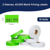 Perco - Color Code 2 Sleeves Price Label Packs for Monarch 1131 - White and Fluorescent Green / 2 Sleeves / 16 rolls / 40000 Pricing Labels