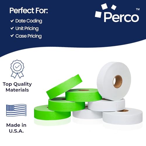 Perco - Color Code 2 Sleeves Price Label Packs for Monarch 1131 - White and Fluorescent Green / 2 Sleeves / 16 rolls / 40000 Pricing Labels