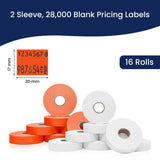 Perco Color Code Labels for Monarch 1131 - White and Fluorescent Red / 2 Sleeves / 16 rolls / 28000 Blank Pricing Labels