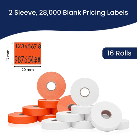 Perco Color Code Labels for Monarch 1131 - White and Fluorescent Red / 2 Sleeves / 16 rolls / 28000 Blank Pricing Labels