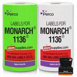 Perco Color Code Labels for Monarch 1131 - White and Fluorescent Green / 2 Sleeves / 16 rolls / 28000 Blank Pricing Labels