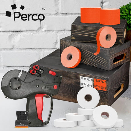 Perco Color Code Labels for Monarch 1131 - White and Fluorescent Red / 2 Sleeves / 16 rolls / 28000 Blank Pricing Labels