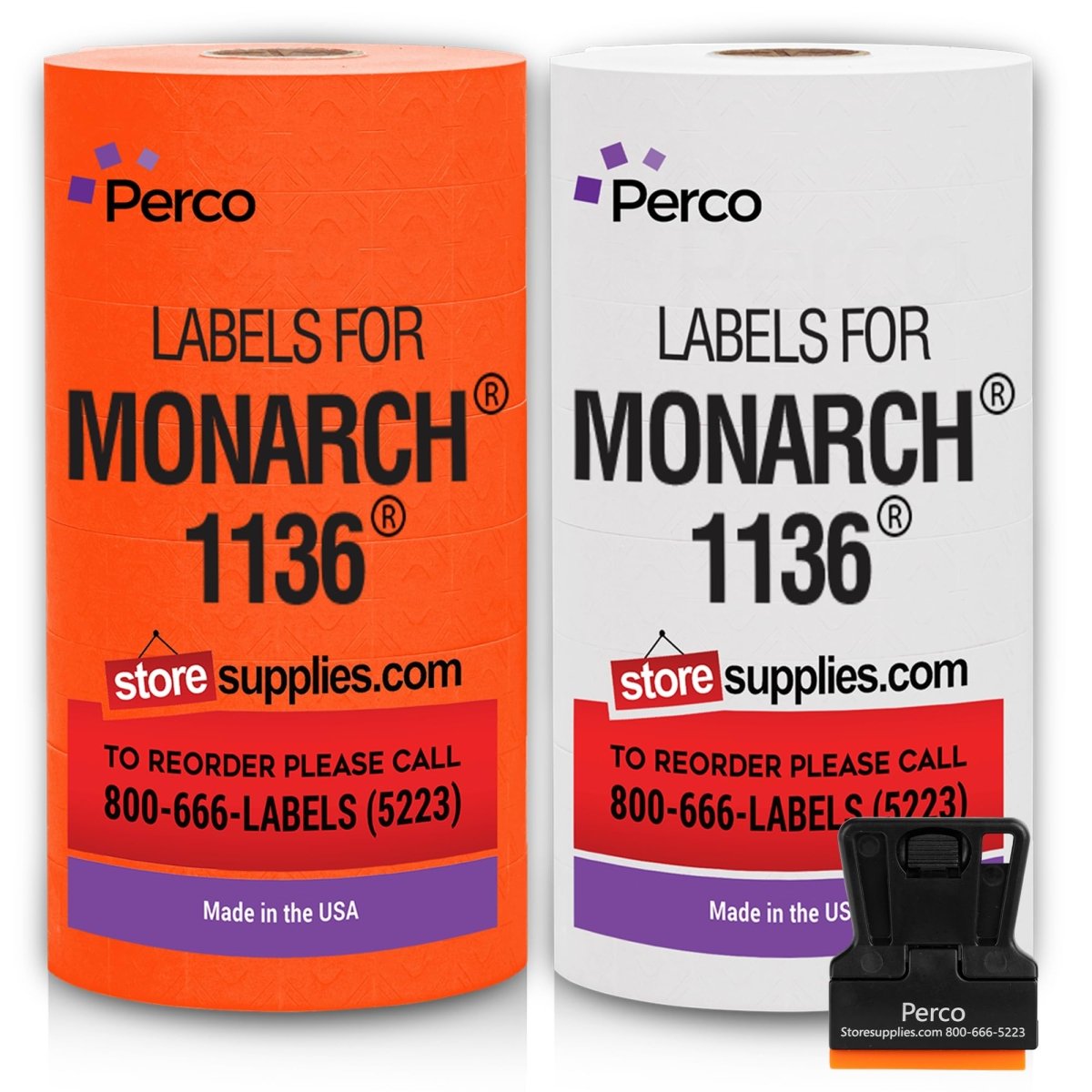 Perco Color Code Labels for Monarch 1131 - White and Fluorescent Red / 2 Sleeves / 16 rolls / 28000 Blank Pricing Labels