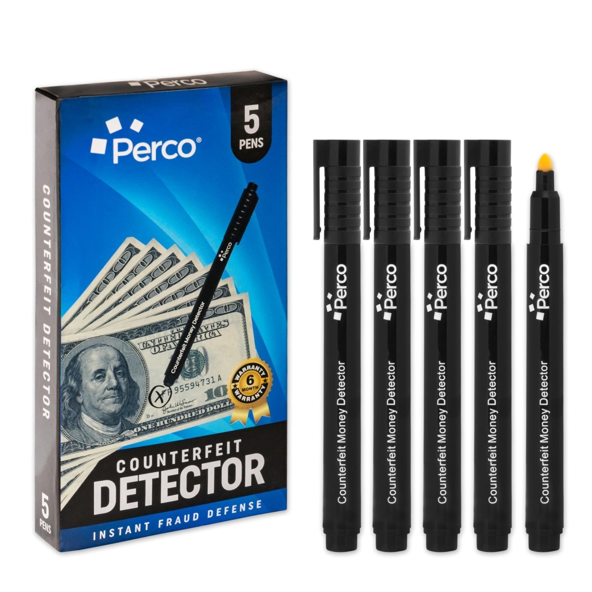 Perco Counterfeit Money Detector Pen - Easy to Use and Reliable Universal Currency Fake Bill Checker for Personal & Commercial Use - Store Supplies