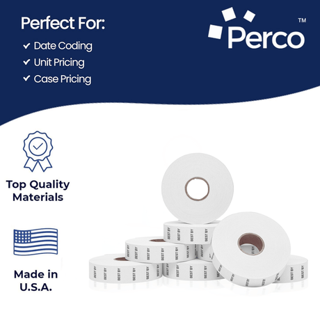 Perco Date Price Labels for Monarch 1136 - BEST BY Case of 8 Sleeves / 64 Rolls / 42000 Blank Pricing Labels With Bonus Ink Rolls Incuded