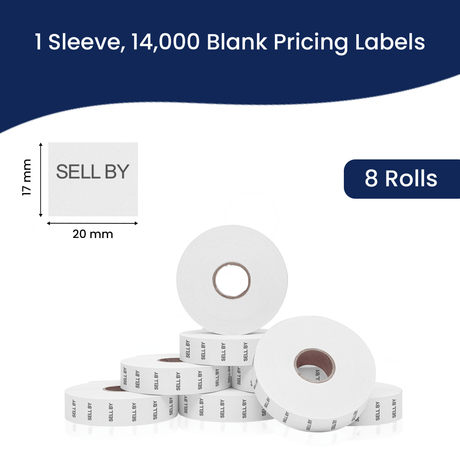Perco Date Price Labels for Monarch 1136 - SELL BY Case of 8 Sleeves / 64 Rolls / 42000 Blank Pricing Labels With Bonus Ink Rolls Incuded