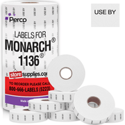 Perco Date Price Labels for Monarch 1136 - USE BY 1 Sleeve / 8 Rolls / 14000 Blank Pricing Labels With Bonus Ink Roll Incuded