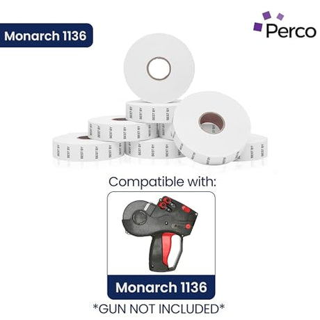 Perco Date Price Labels for Monarch 1136 - BEST BY 1 Sleeve / 8 Rolls / 14000 Blank Pricing Labels With Bonus Ink Roll Incuded