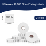 Perco Date Price Labels for Monarch 1136 - BEST BY 3 Sleeves / 24 Rolls / 42000 Blank Pricing Labels With Bonus Ink Rolls Incuded