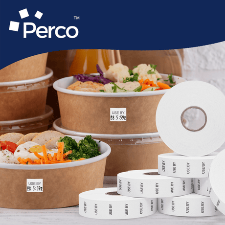 Perco Date Price Labels for Monarch 1136 - USE BY 3 Sleeves / 24 Rolls / 42000 Blank Pricing Labels With Bonus Ink Rolls Incuded