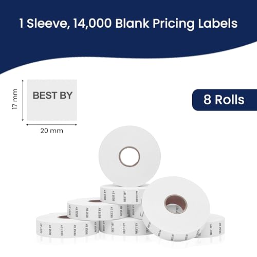Perco Date Price Labels for Monarch 1136 - BEST BY 1 Sleeve / 8 Rolls / 14000 Blank Pricing Labels With Bonus Ink Roll Incuded