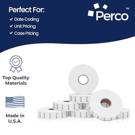 Perco Date Price Labels for Monarch 1136 - BEST BY 1 Sleeve / 8 Rolls / 14000 Blank Pricing Labels With Bonus Ink Roll Incuded