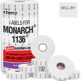 Perco Date Price Labels for Monarch 1136 - SELL BY 1 Sleeve / 8 Rolls / 14000 Blank Pricing Labels With Bonus Ink Roll Incuded
