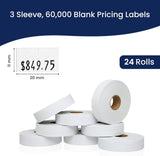 Perco Freezer Adhesive Price Labels for Monarch 1131 - Package of 3 Sleeves / 24 Rolls / 60000 Blank Pricing and Date Labels