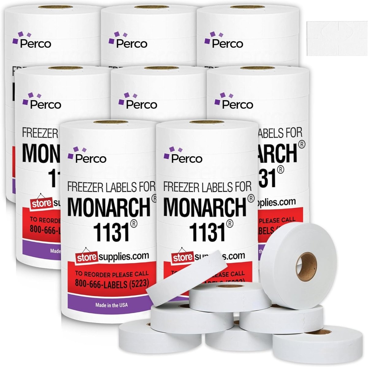 Perco Freezer Adhesive Price Labels for Monarch 1131 - Case of 8 Sleeves / 64 Rolls / 160000 Blank Pricing and Date Labels