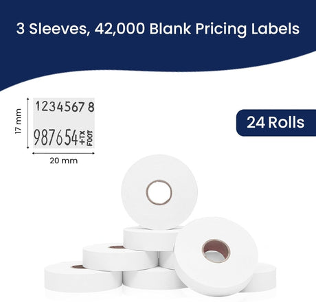 Perco Freezer Adhesive Price Labels for Monarch 1136 - Package of 3 Sleeves / 24 Rolls / 42000 Blank Pricing and Date Labels