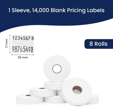 Perco Freezer Adhesive Price Labels for Monarch 1136 - 1 Sleeve / 8 Rolls / 14000 Blank Pricing and Date Labels