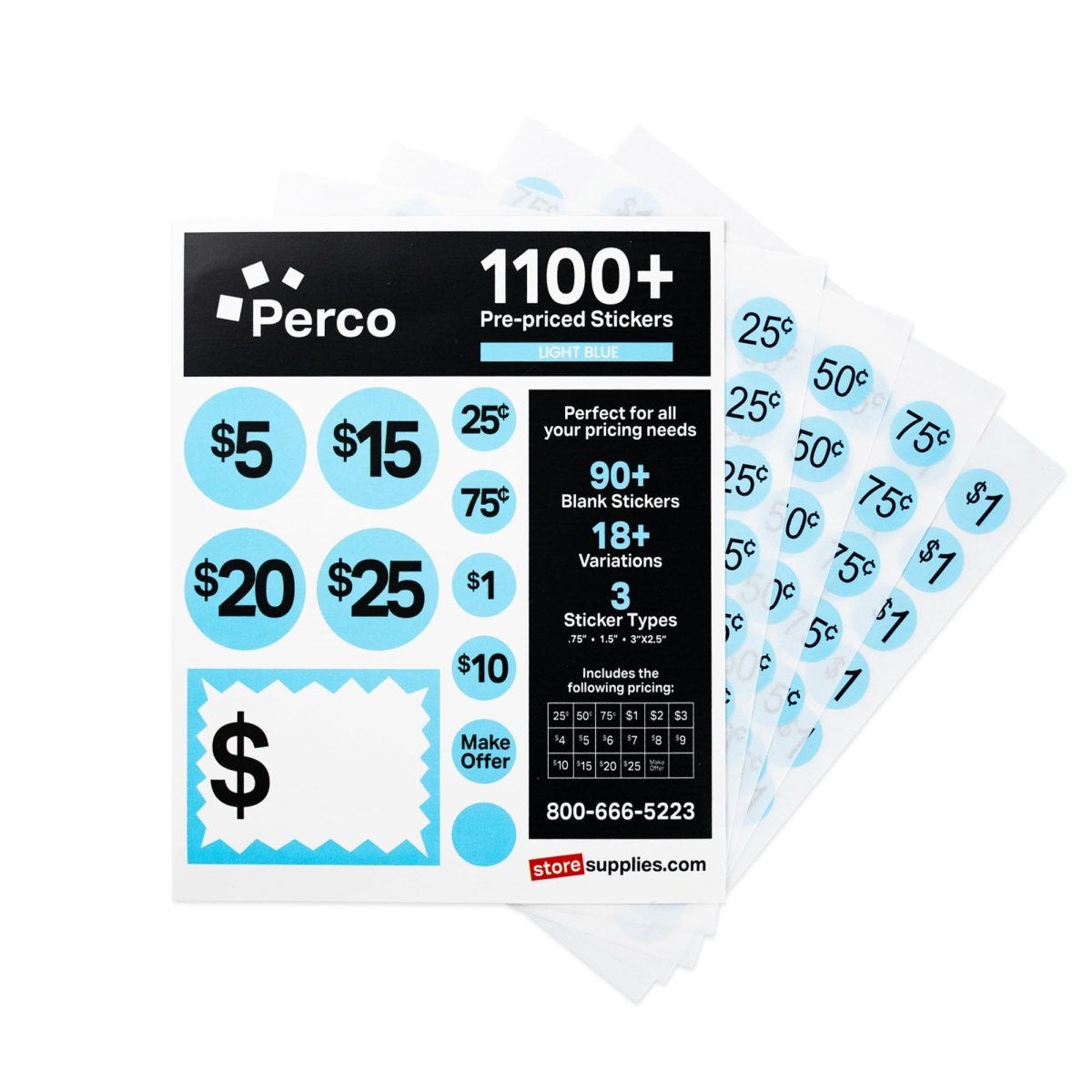 Perco Garage Price Stickers - 28 Sheets, 1100 Pre - Priced & Blank Stickers - Ideal for Yard Sales, Flea Markets, County Fairs & Retail Use - Store Supplies