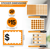 Perco Garage Price Stickers - 28 Sheets, 1100 Pre - Priced & Blank Stickers - Ideal for Yard Sales, Flea Markets, County Fairs & Retail Use - Store Supplies