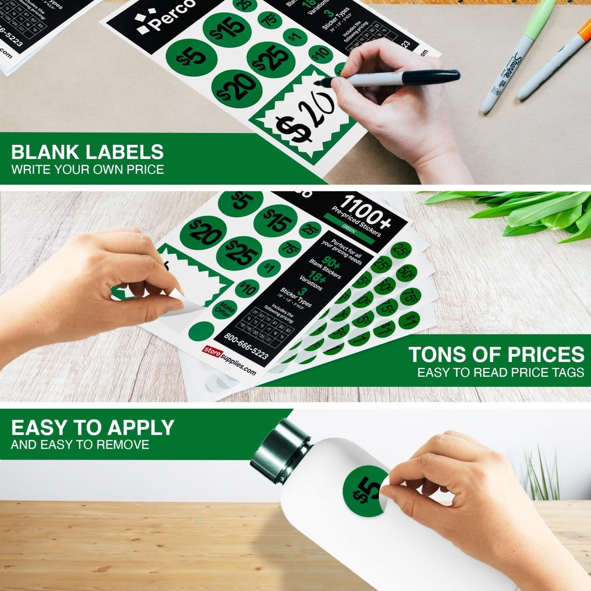 Perco Garage Price Stickers - 28 Sheets, 1100 Pre - Priced & Blank Stickers - Ideal for Yard Sales, Flea Markets, County Fairs & Retail Use - Store Supplies