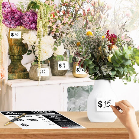 Perco Garage Price Stickers - 28 Sheets, 1100 Pre - Priced & Blank Stickers - Ideal for Yard Sales, Flea Markets, County Fairs & Retail Use - Store Supplies