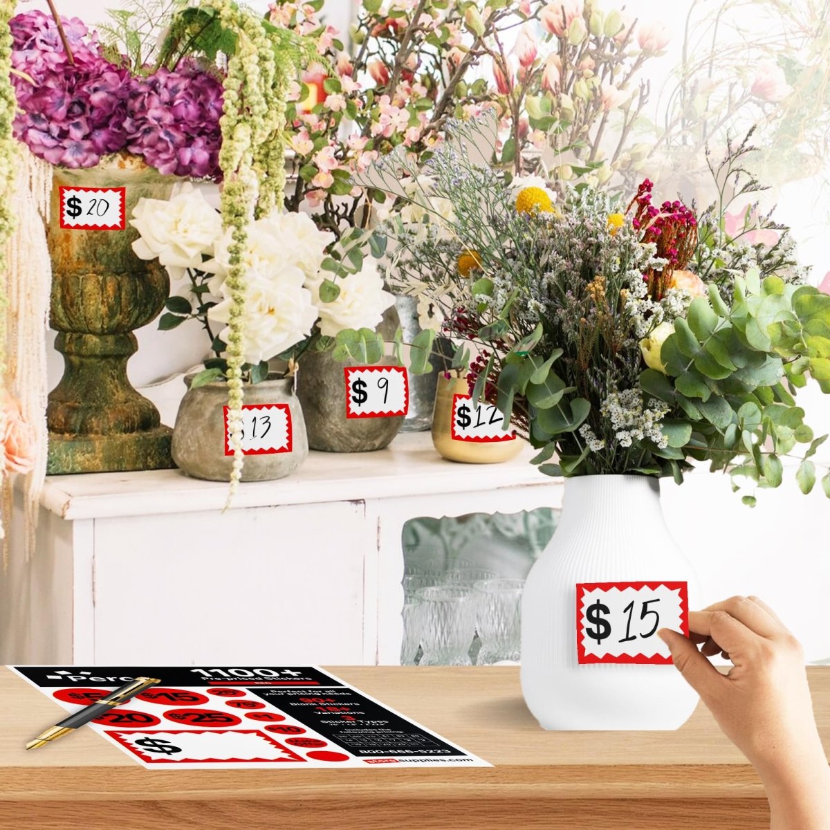 Perco Garage Price Stickers - 28 Sheets, 1100 Pre - Priced & Blank Stickers - Ideal for Yard Sales, Flea Markets, County Fairs & Retail Use - Store Supplies