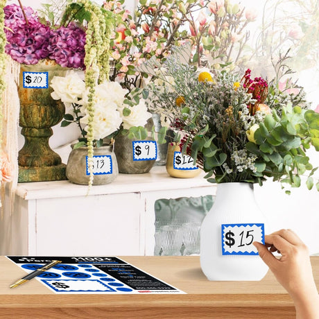 Perco Garage Price Stickers - 28 Sheets, 1100 Pre - Priced & Blank Stickers - Ideal for Yard Sales, Flea Markets, County Fairs & Retail Use - Store Supplies