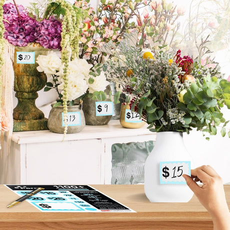 Perco Garage Price Stickers - 28 Sheets, 1100 Pre - Priced & Blank Stickers - Ideal for Yard Sales, Flea Markets, County Fairs & Retail Use - Store Supplies
