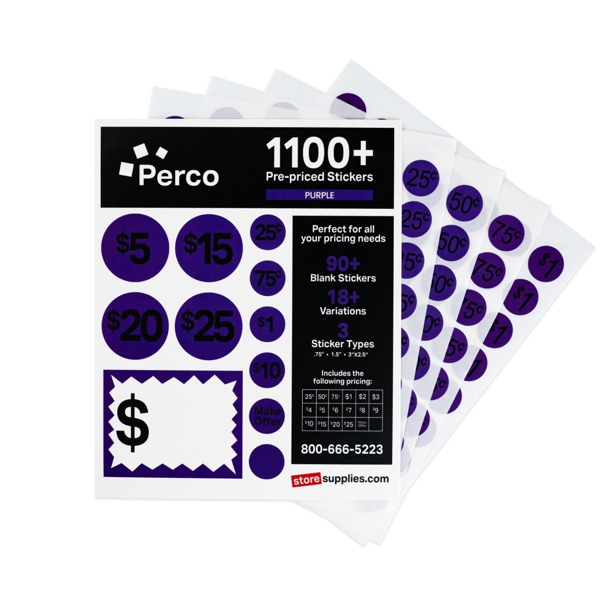 Perco Garage Price Stickers - 28 Sheets, 1100 Pre - Priced & Blank Stickers - Ideal for Yard Sales, Flea Markets, County Fairs & Retail Use - Store Supplies