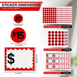 Perco Garage Price Stickers - 28 Sheets, 1100 Pre - Priced & Blank Stickers - Ideal for Yard Sales, Flea Markets, County Fairs & Retail Use - Store Supplies