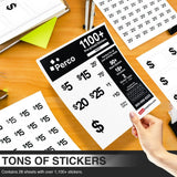 Perco Garage Price Stickers - 28 Sheets, 1100 Pre - Priced & Blank Stickers - Ideal for Yard Sales, Flea Markets, County Fairs & Retail Use - Store Supplies