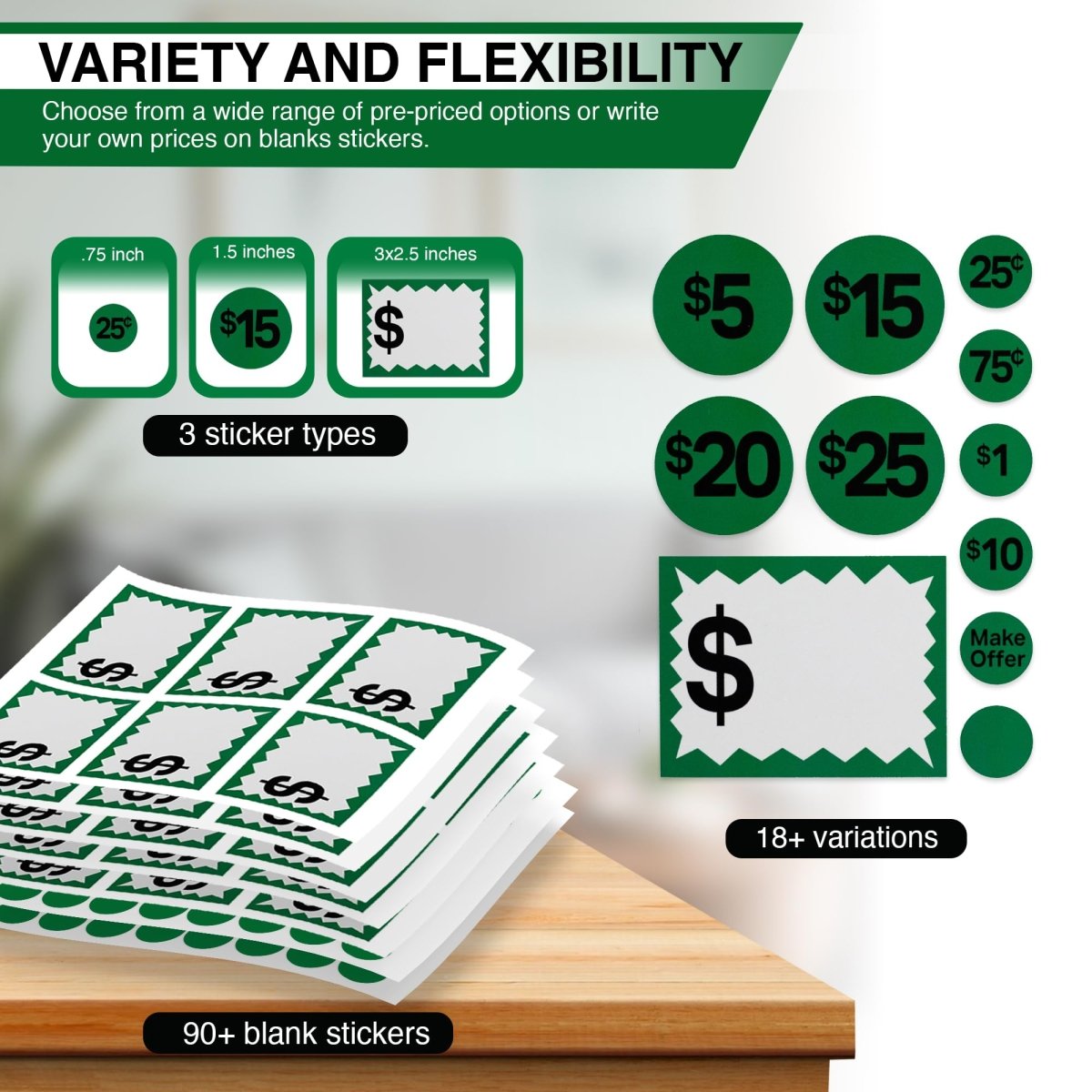 Perco Garage Price Stickers - 28 Sheets, 1100 Pre - Priced & Blank Stickers - Ideal for Yard Sales, Flea Markets, County Fairs & Retail Use - Store Supplies