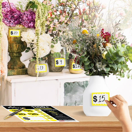 Perco Garage Price Stickers - 28 Sheets, 1100 Pre - Priced & Blank Stickers - Ideal for Yard Sales, Flea Markets, County Fairs & Retail Use - Store Supplies