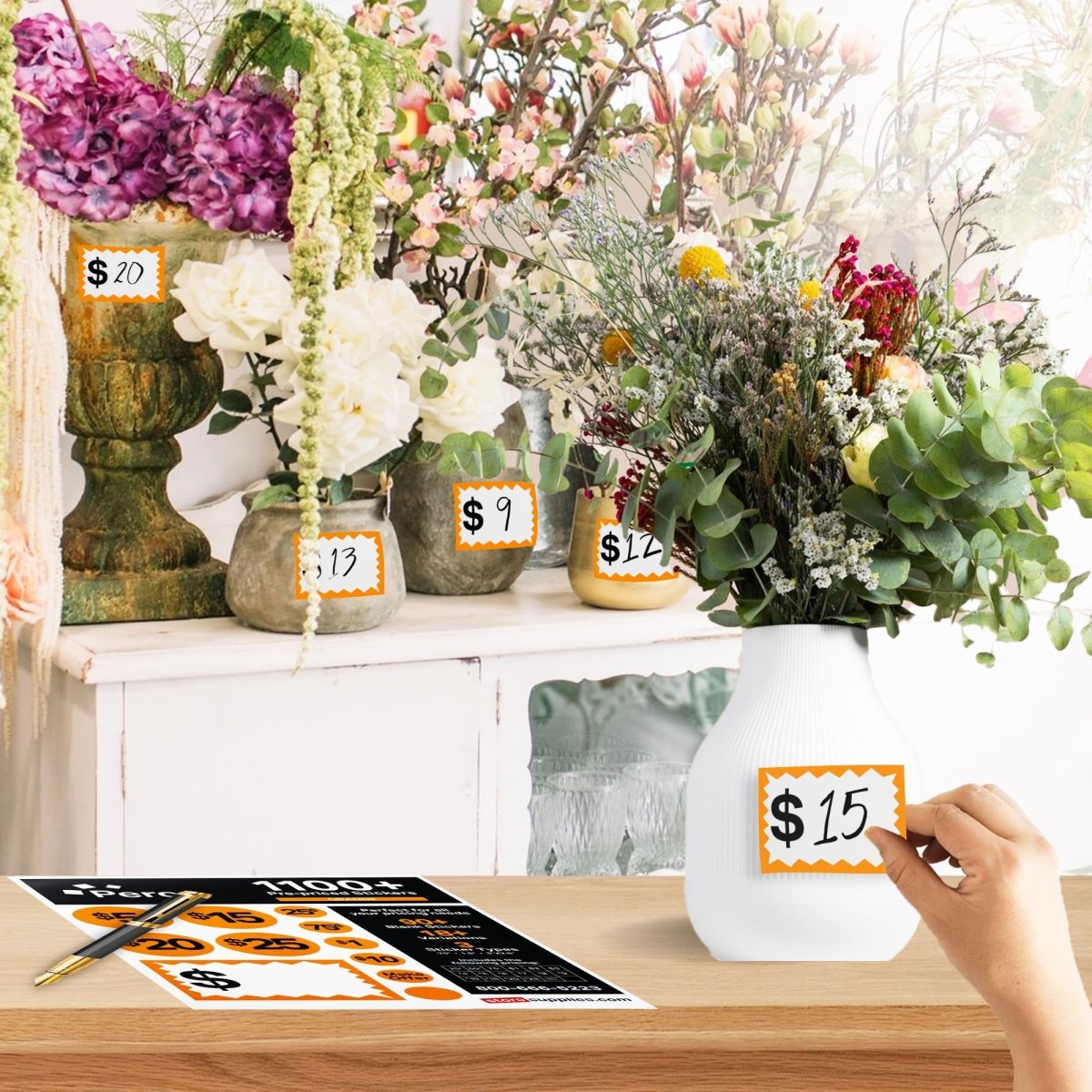 Perco Garage Price Stickers - 28 Sheets, 1100 Pre - Priced & Blank Stickers - Ideal for Yard Sales, Flea Markets, County Fairs & Retail Use - Store Supplies