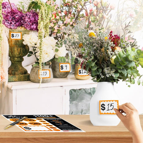 Perco Garage Price Stickers - 28 Sheets, 1100 Pre - Priced & Blank Stickers - Ideal for Yard Sales, Flea Markets, County Fairs & Retail Use - Store Supplies