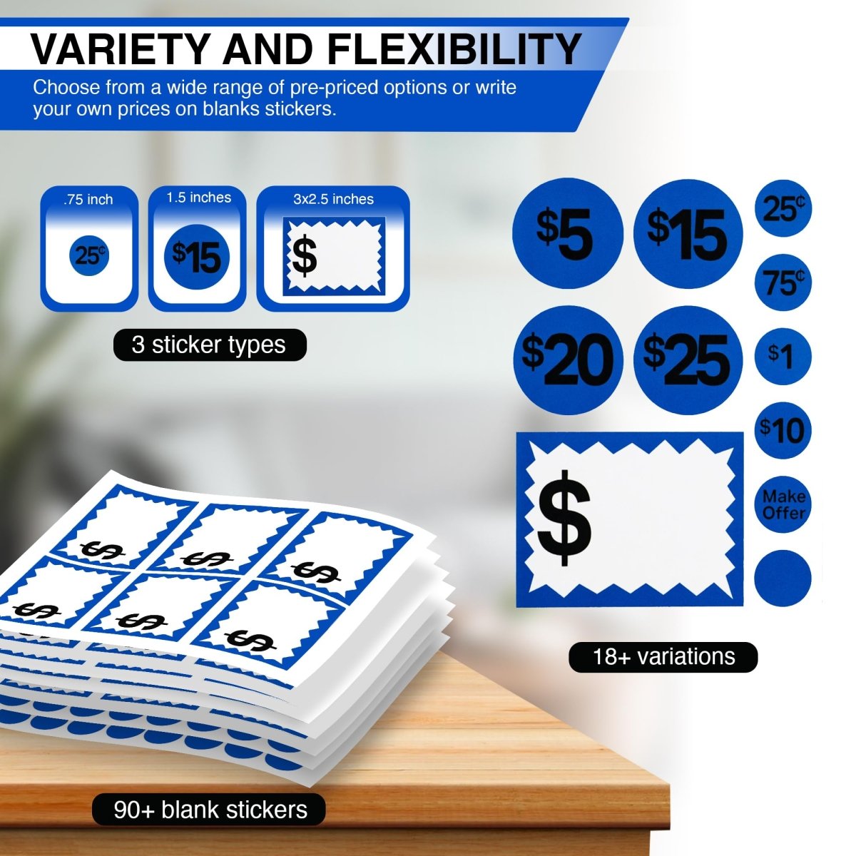 Perco Garage Price Stickers - 28 Sheets, 1100 Pre - Priced & Blank Stickers - Ideal for Yard Sales, Flea Markets, County Fairs & Retail Use - Store Supplies