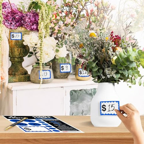 Perco Garage Price Stickers - 28 Sheets, 1100 Pre - Priced & Blank Stickers - Ideal for Yard Sales, Flea Markets, County Fairs & Retail Use - Store Supplies