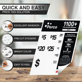 Perco Garage Price Stickers - 28 Sheets, 1100 Pre - Priced & Blank Stickers - Ideal for Yard Sales, Flea Markets, County Fairs & Retail Use - Store Supplies
