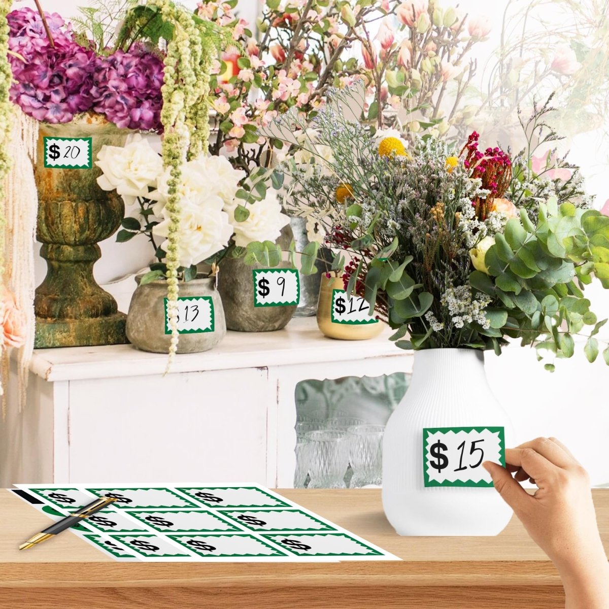 Perco Garage Price Stickers - 28 Sheets, 1100 Pre - Priced & Blank Stickers - Ideal for Yard Sales, Flea Markets, County Fairs & Retail Use - Store Supplies