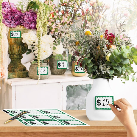 Perco Garage Price Stickers - 28 Sheets, 1100 Pre - Priced & Blank Stickers - Ideal for Yard Sales, Flea Markets, County Fairs & Retail Use - Store Supplies