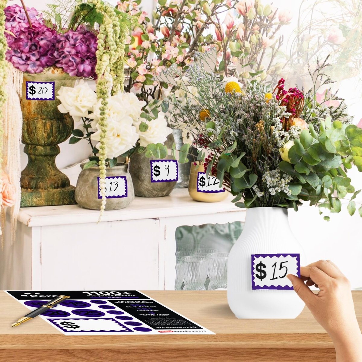 Perco Garage Price Stickers - 28 Sheets, 1100 Pre - Priced & Blank Stickers - Ideal for Yard Sales, Flea Markets, County Fairs & Retail Use - Store Supplies