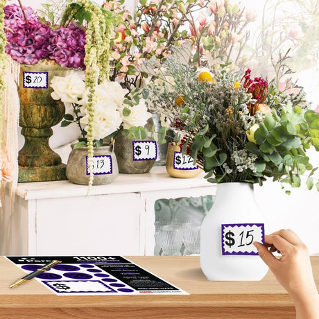 Perco Garage Price Stickers - 28 Sheets, 1100 Pre - Priced & Blank Stickers - Ideal for Yard Sales, Flea Markets, County Fairs & Retail Use - Store Supplies