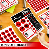 Perco Garage Price Stickers - 28 Sheets, 1100 Pre - Priced & Blank Stickers - Ideal for Yard Sales, Flea Markets, County Fairs & Retail Use - Store Supplies