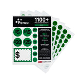 Perco Garage Price Stickers - 28 Sheets, 1100 Pre - Priced & Blank Stickers - Ideal for Yard Sales, Flea Markets, County Fairs & Retail Use - Store Supplies