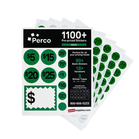 Perco Garage Price Stickers - 28 Sheets, 1100 Pre - Priced & Blank Stickers - Ideal for Yard Sales, Flea Markets, County Fairs & Retail Use - Store Supplies