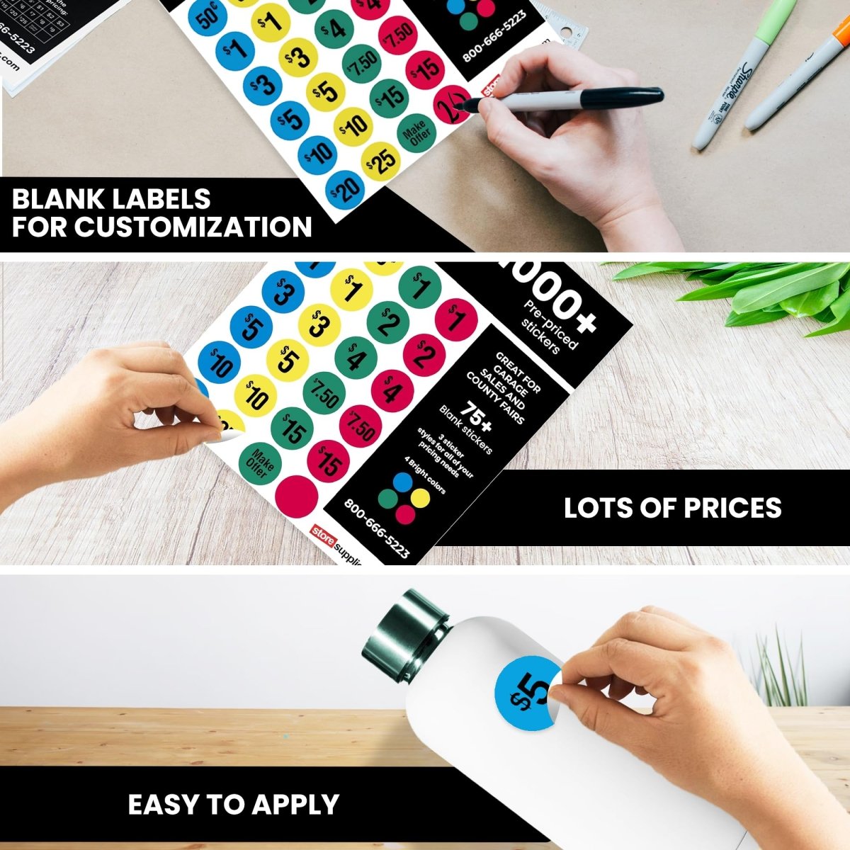 Perco Garage Sale Price Stickers with Counterfeit Money Detector Pens Kit - Store Supplies